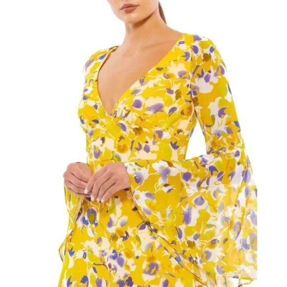 NWT. Ieena for Mac Duggal 70207 Bell Sleeve Floral Print Dress Size 6 - Picture 3 of 13
